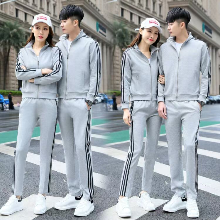 中国红春秋款运动套装情侣款开衫卫衣外套灰色休闲班服校服团体服