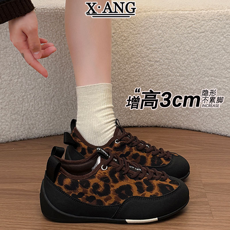 真皮复古芭蕾风豹纹德训鞋女款软底不累脚阿甘鞋系带休闲运动鞋子