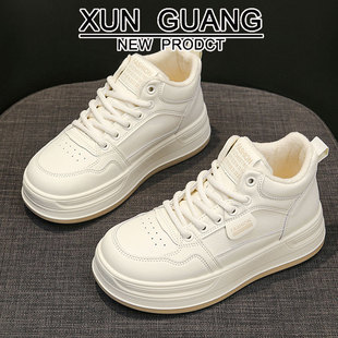 头层牛皮高帮小白鞋女厚底加绒百搭棉鞋2025冬季新款休闲运动板鞋