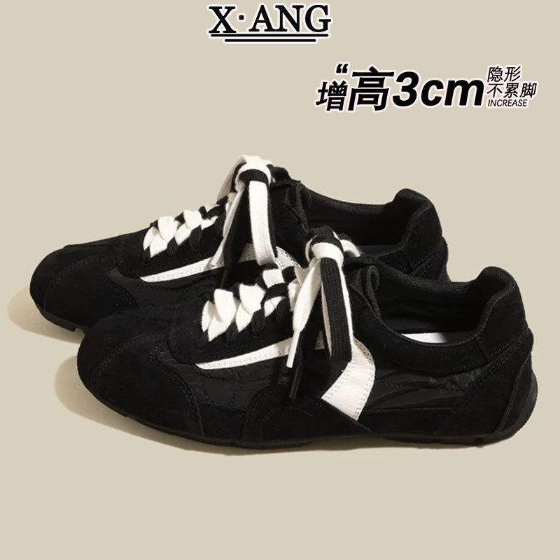 牛皮版双鞋带芭蕾风黑色德训鞋女款休闲运动鞋百搭轻便阿甘鞋子女图片