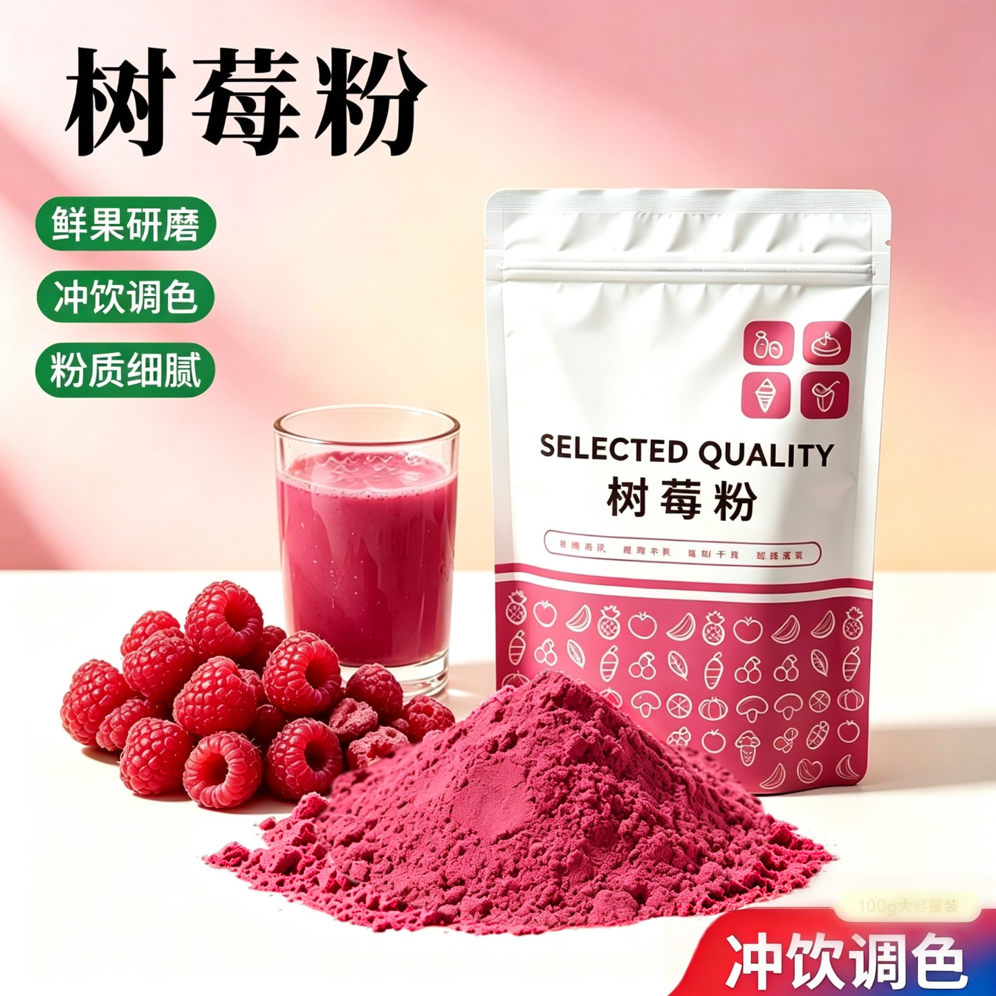 彩颜悦色树莓粉0色素100g冲饮