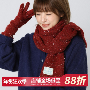 新年红色波点套装羊毛手套围巾两件套女冬季新款保暖加厚围脖披肩