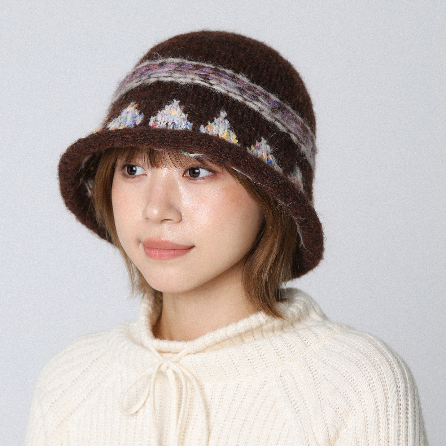 费尔岛复古菱格提花针织渔夫帽