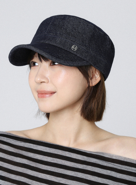 气质蓝色牛仔鸭舌帽马术帽夏新款女百搭平顶帽宽帽檐棒球帽海军帽