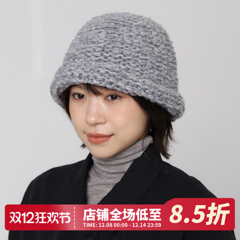 羊毛灰色渔夫帽加厚保暖百搭