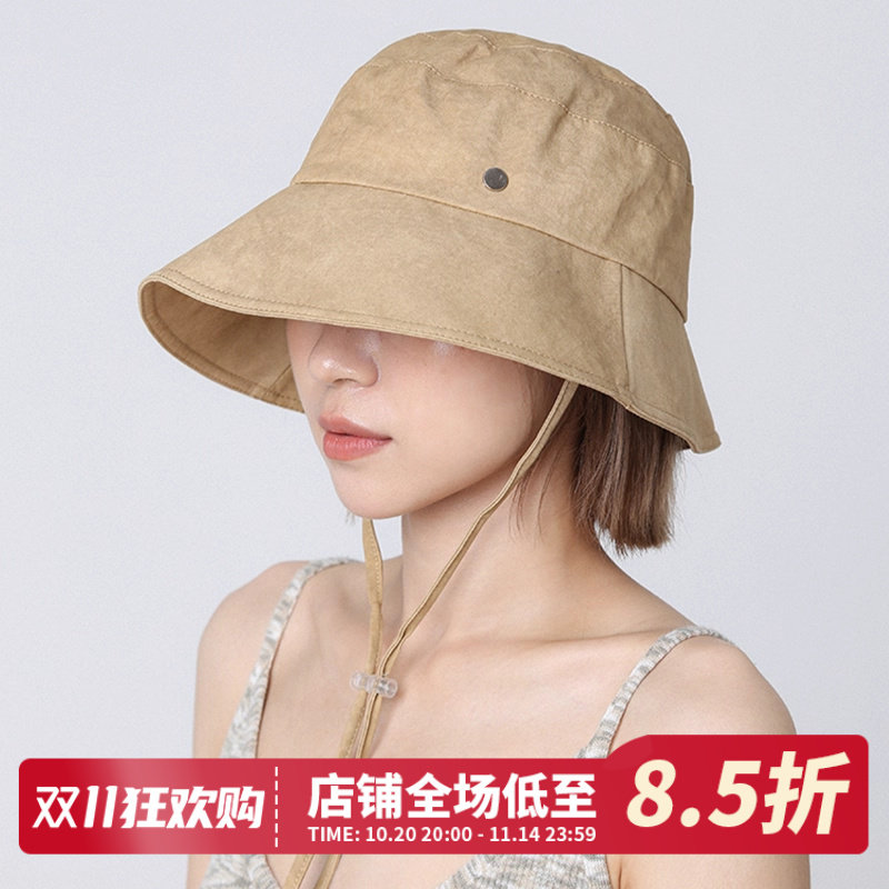 防晒帽抽绳登山帽渔夫帽女夏季户外遮阳帽防风帽大檐防紫外线盆帽