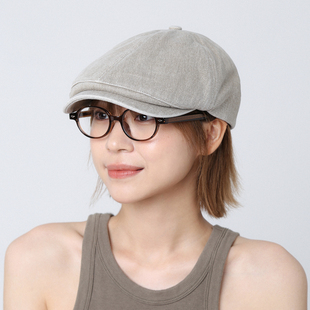 复古灰色鸭舌前进帽女夏季新款大头围贝雷帽薄款时尚画家帽报童帽