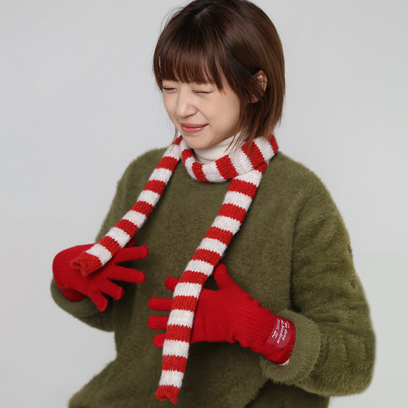 CHASELUCK长乐新年红白条纹围巾