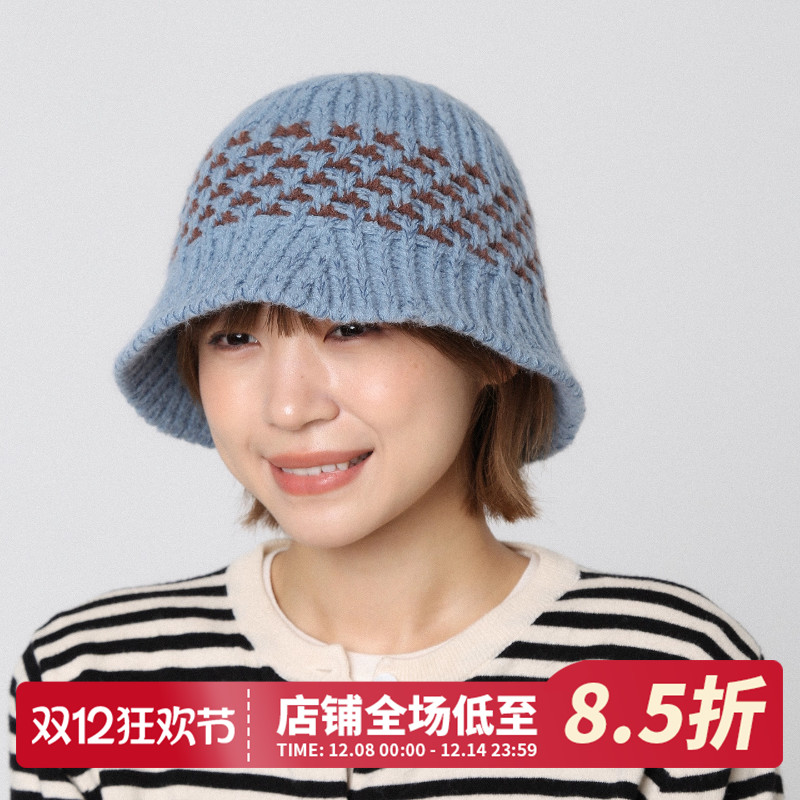 拼色针织帽女渔夫帽秋冬新款