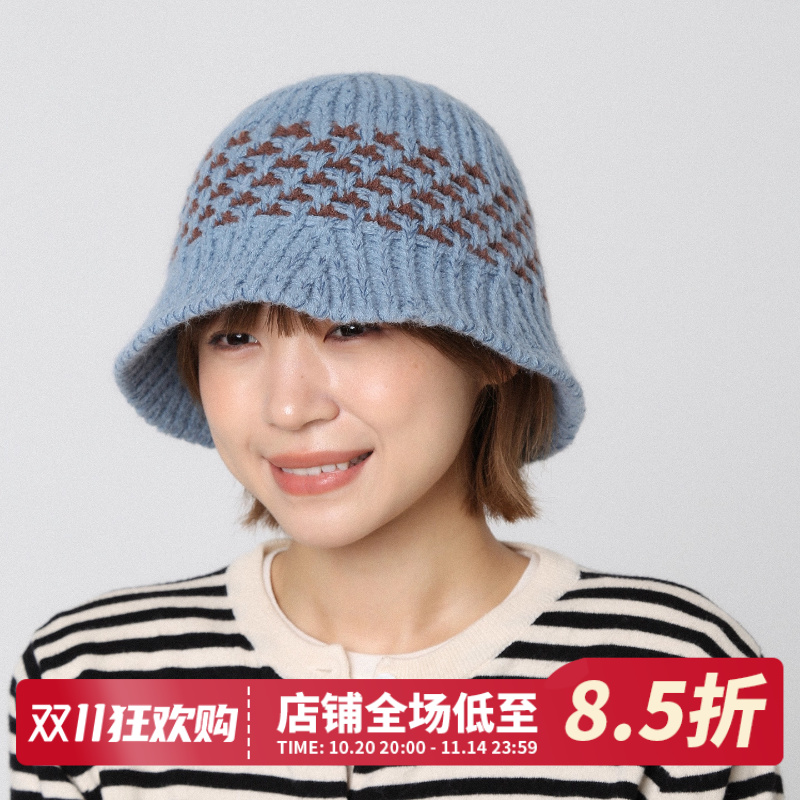 拼色针织帽女渔夫帽秋冬新款