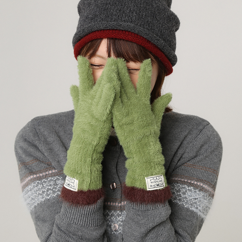 CHASELUCK长乐可爱拼色毛绒手套