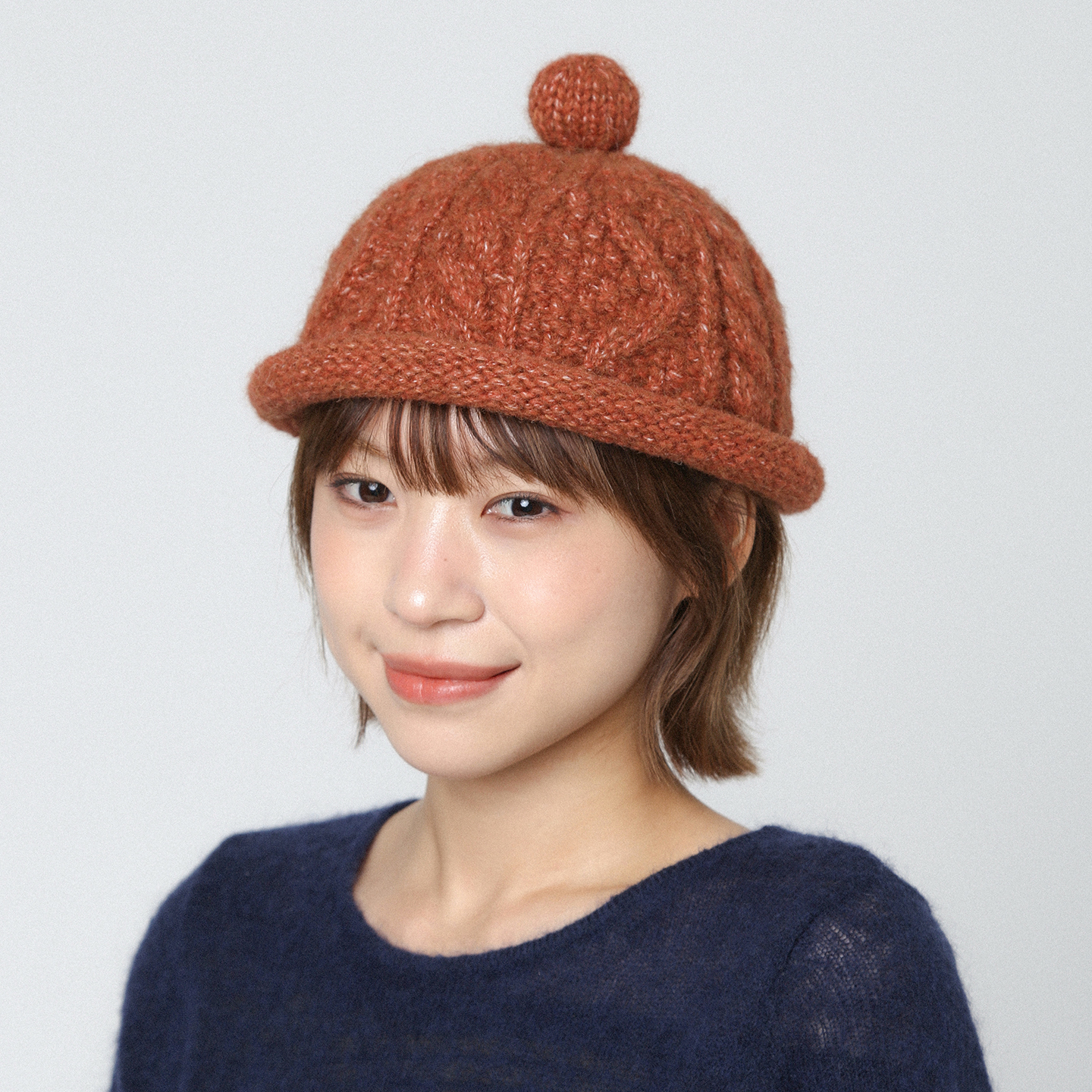 卷边毛球粗针毛线帽地主帽瓜皮帽