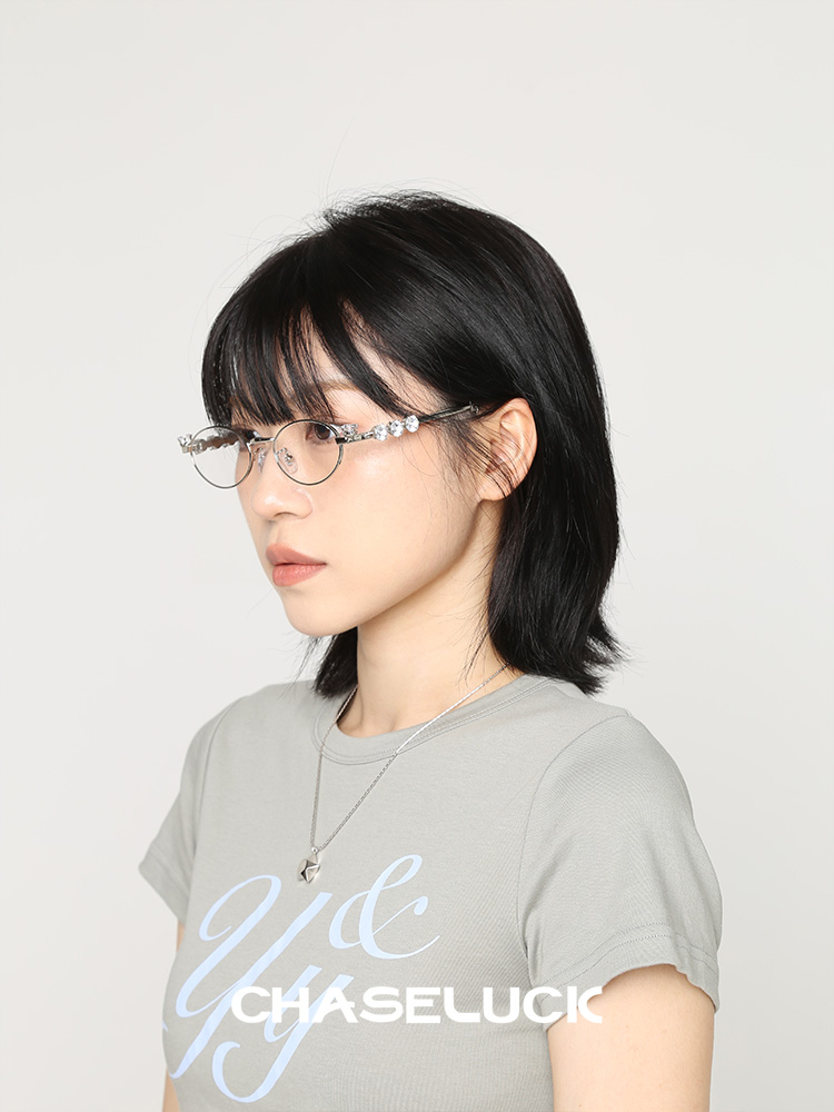 CHASELUCK长乐镶钻椭圆框平光镜