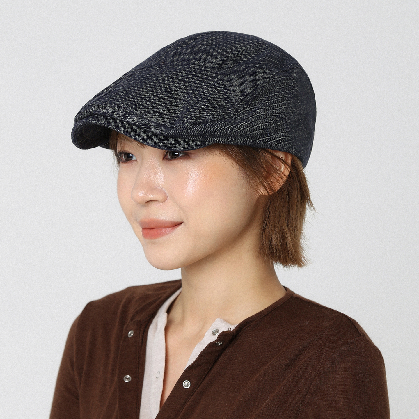 蓝色复古条纹牛仔前进帽显脸小