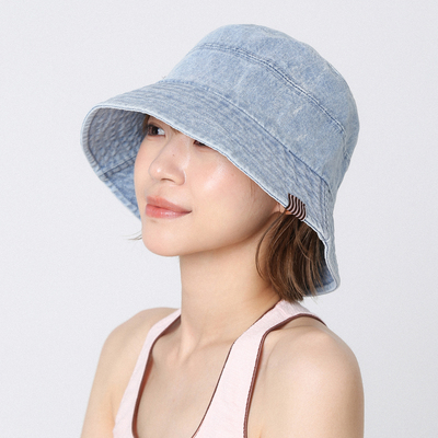 蓝色牛仔薄款渔夫帽女夏季盆帽