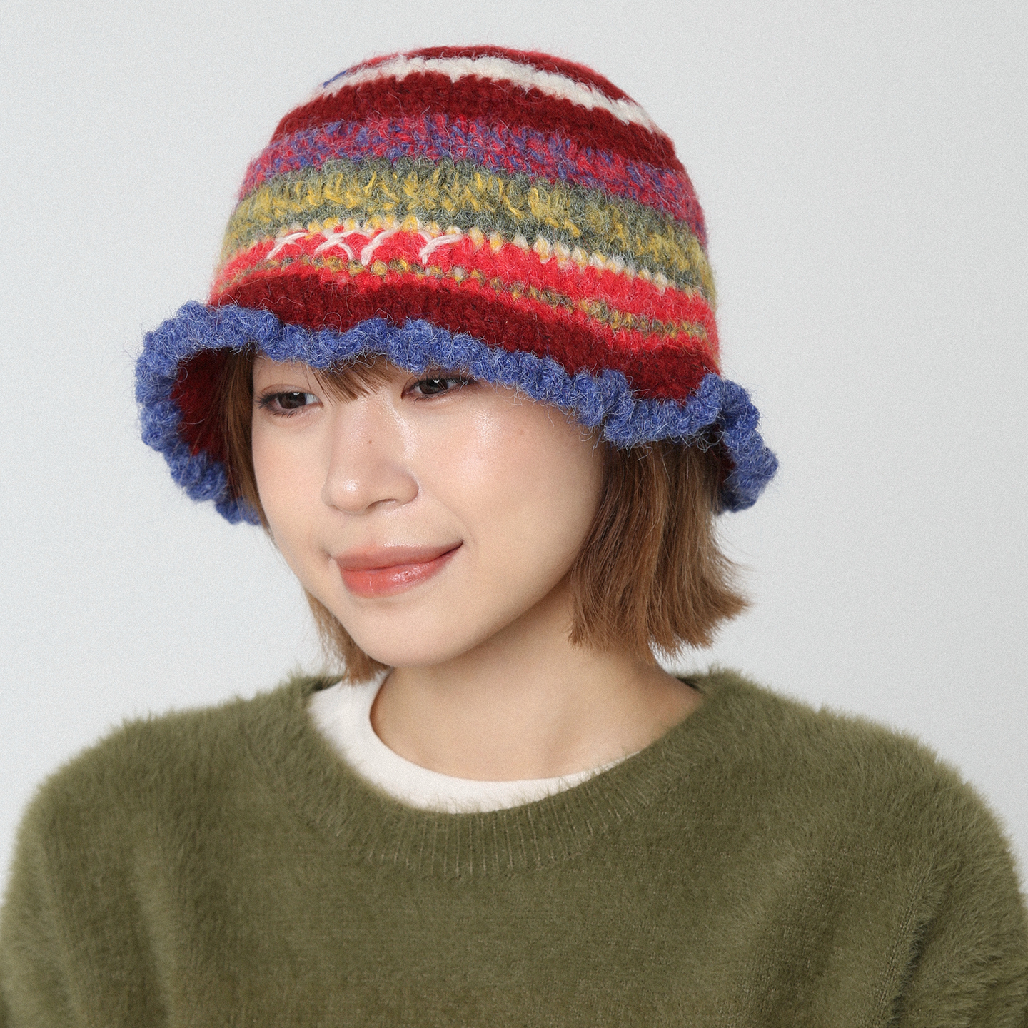 多巴胺彩色复古手工针织毛线帽