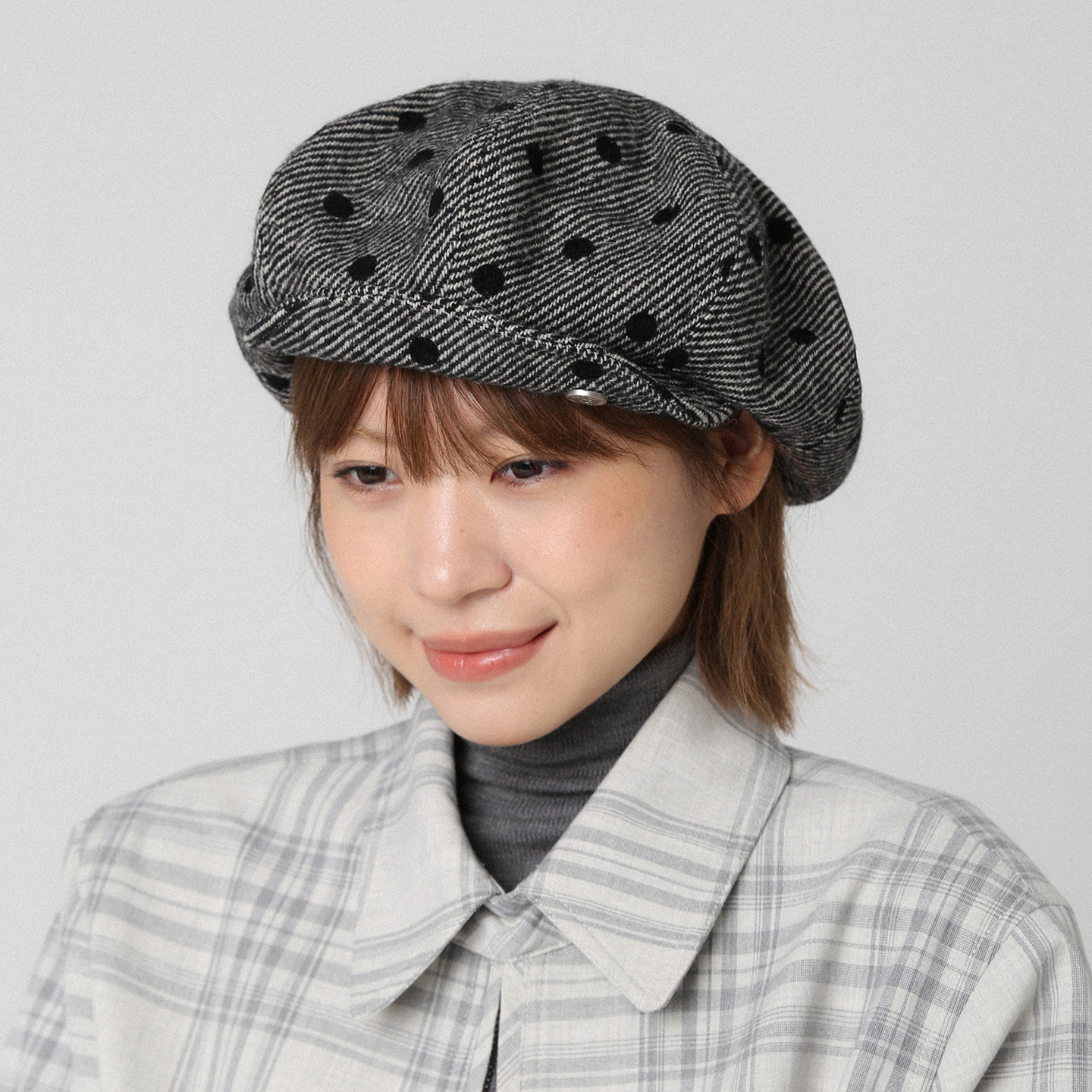 复古黑色波点条纹贝雷帽八角帽