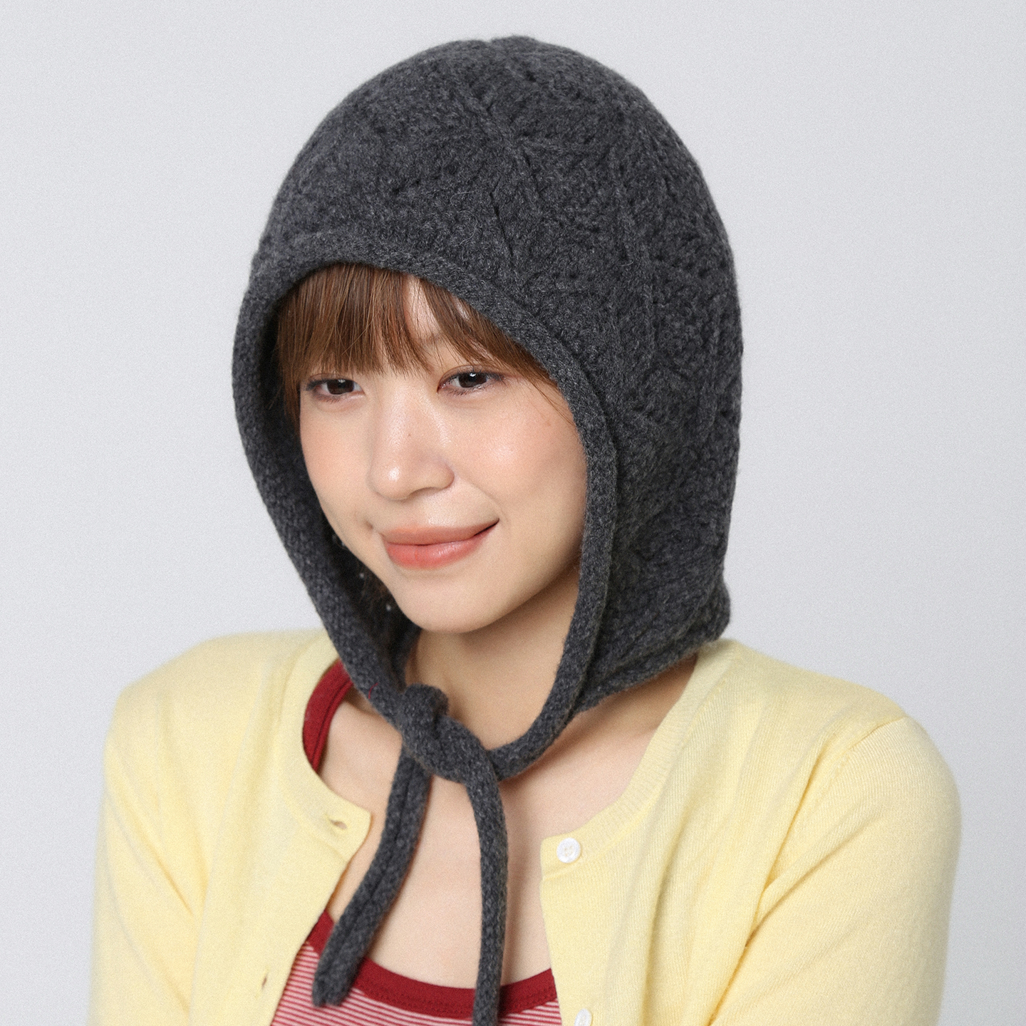 纯羊毛双绳粗毛线帽针织帽