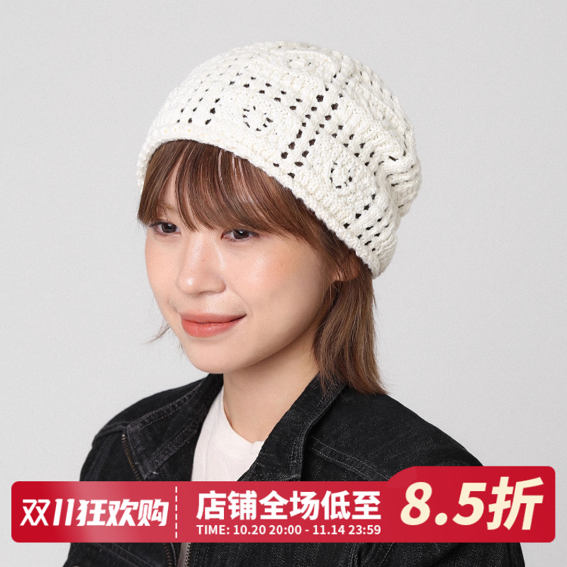 韩版镂空黑色针织帽女显脸小冷帽