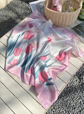 芒果店饰品mg春夏新款防晒丝巾小方巾女头巾包头腰带旅游薄款绑包
