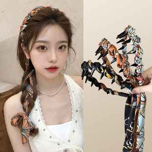 复古链条缎面飘带发箍女高颅顶显脸小发卡气质编发高级感发带头箍