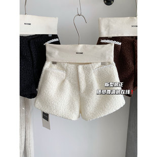 今年流行超火白色裤子直筒百搭显瘦休闲裤女春季加厚阔腿毛绒短裤