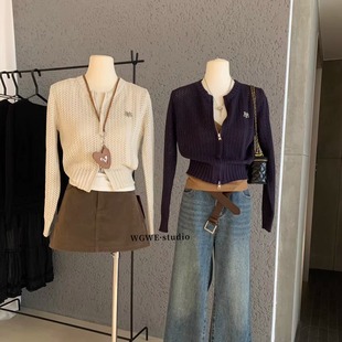 慵懒风软糯针织开衫女冬拉链网眼罩衫毛衣外套绝美巨好看的小上衣