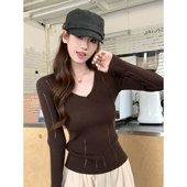 显瘦毛衣内搭打底衫 2026春季 女气质修身 设计感V领镂空针织衫 新款