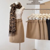 高级感高腰毛呢中裙超好看冬裙子显瘦过膝裙气质直筒后开叉半身裙