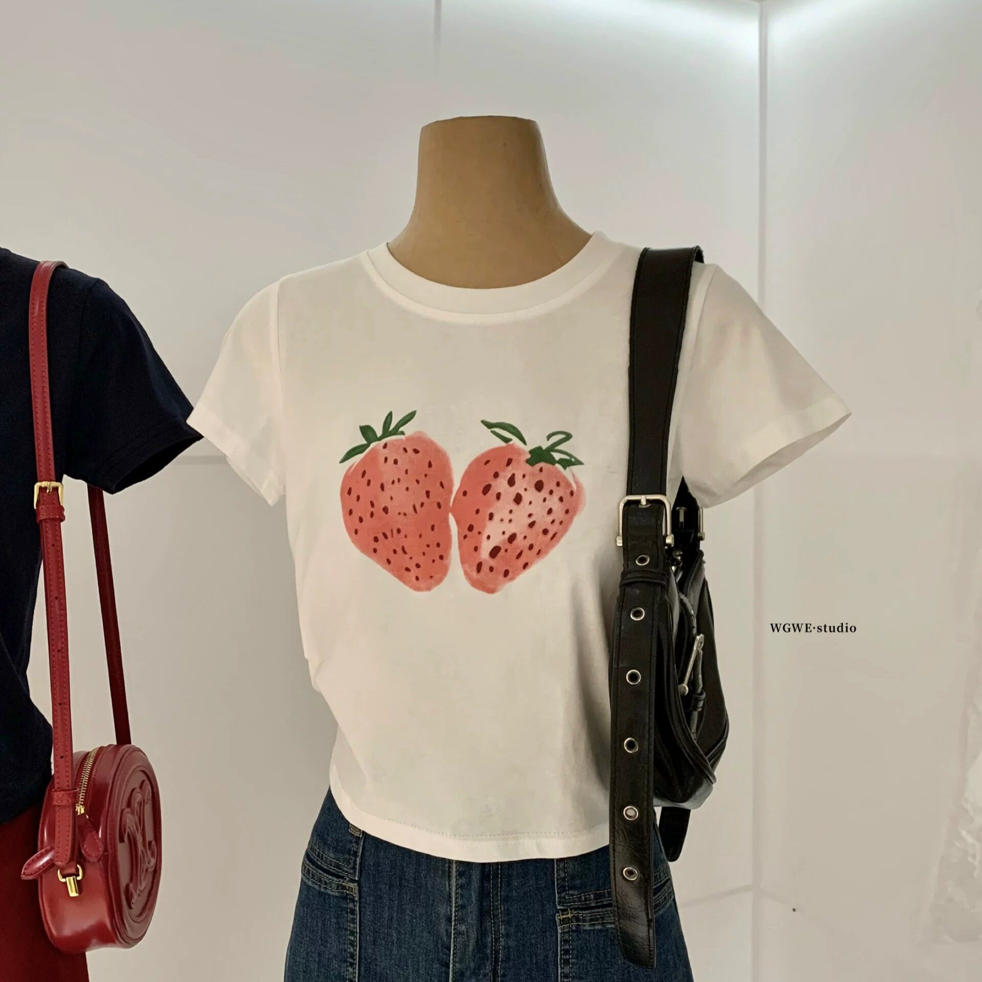 甜美草莓樱桃印花短袖T恤女夏