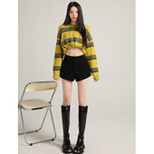 韩系毛呢白色短裤 休闲裤 女秋冬新款 辣妹a字气质高腰黑色外穿靴裤