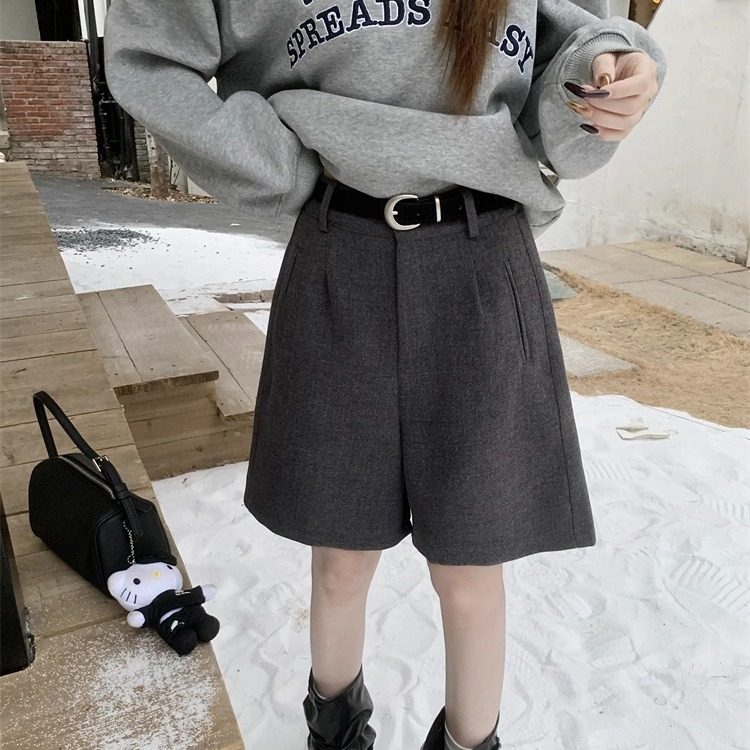 灰色高级高腰a字五分阔腿中裤女毛呢西装裤秋冬显瘦宽松休闲靴裤,女装/女士精品,休闲裤,淘宝优惠券,粉丝福利购,淘宝优惠卷