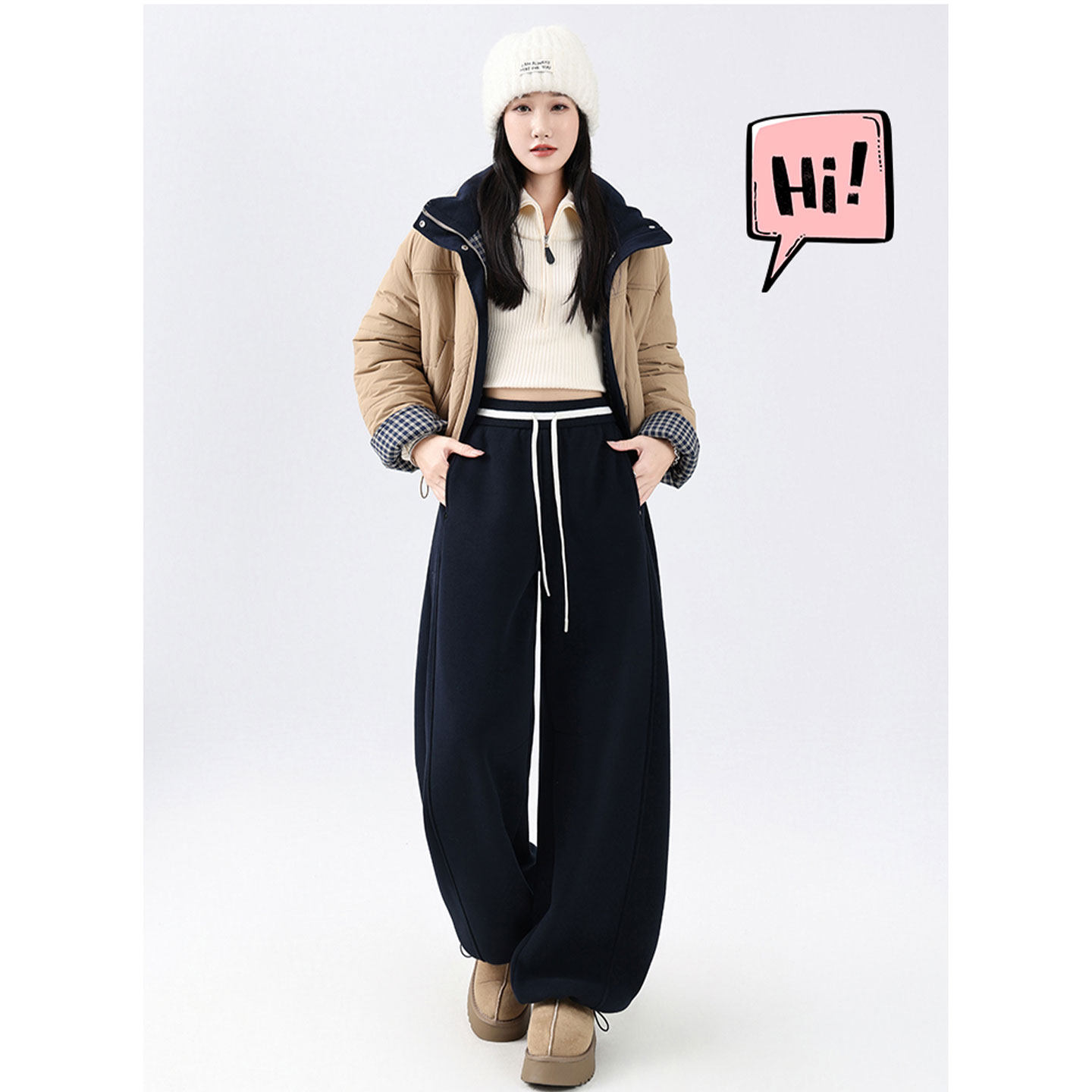 撞色腰头抽绳卫裤女秋冬绒冬季新款加绒弯刀裤阔腿休闲运动长裤子,女装/女士精品,休闲裤,淘宝优惠券,粉丝福利购,淘宝优惠卷