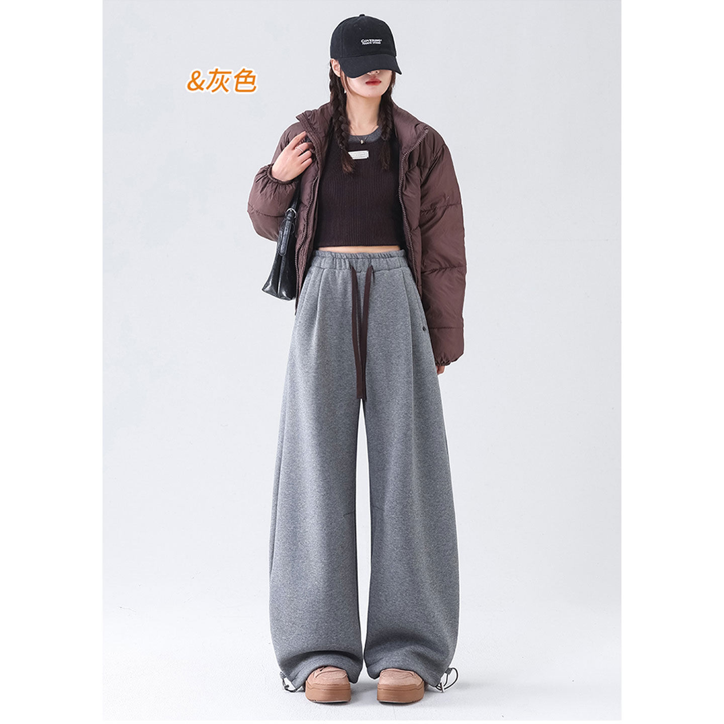 灰色加厚休闲香蕉运动裤女冬季超好看新款卫裤高腰阔腿裤子加绒款,女装/女士精品,休闲裤,淘宝优惠券,粉丝福利购,淘宝优惠卷