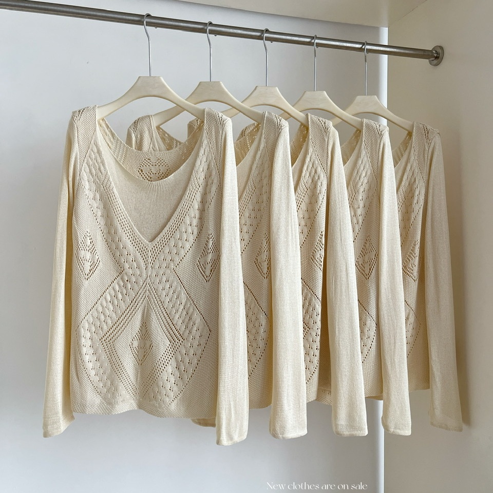 假两件镂空针织衫女设计感小众