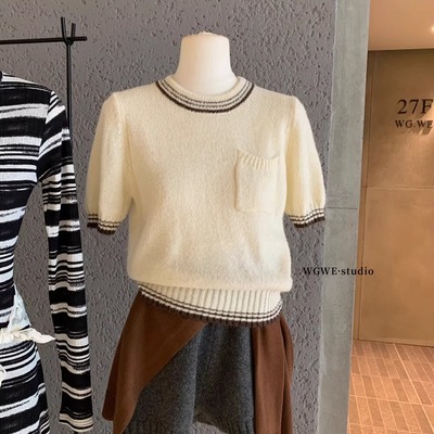撞色短袖毛衣针织衫女秋季韩系