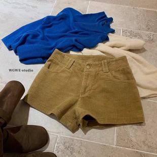 美式复古灯芯绒低腰短裤女秋冬辣妹超火的加厚显瘦休闲外穿打底裤