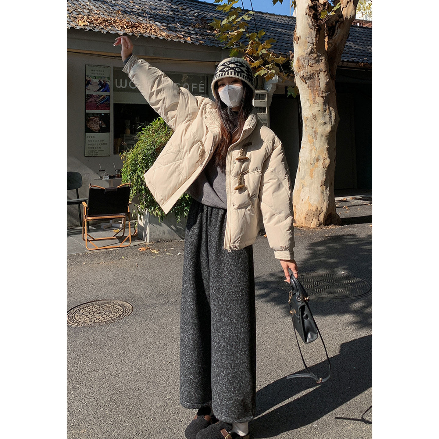 韩系复古雪花绒加绒毛呢阔腿裤女冬保暖显瘦九分加厚弯刀裤奶奶裤,女装/女士精品,休闲裤,淘宝优惠券,粉丝福利购,淘宝优惠卷