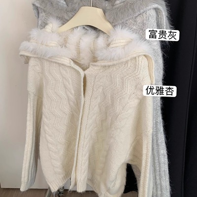 韩女千金大翻领毛衣短外套女