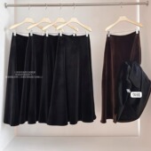 高级气质加绒加厚黑色丝绒半身裙女秋咖色超好看冬裙a字长款 裙子