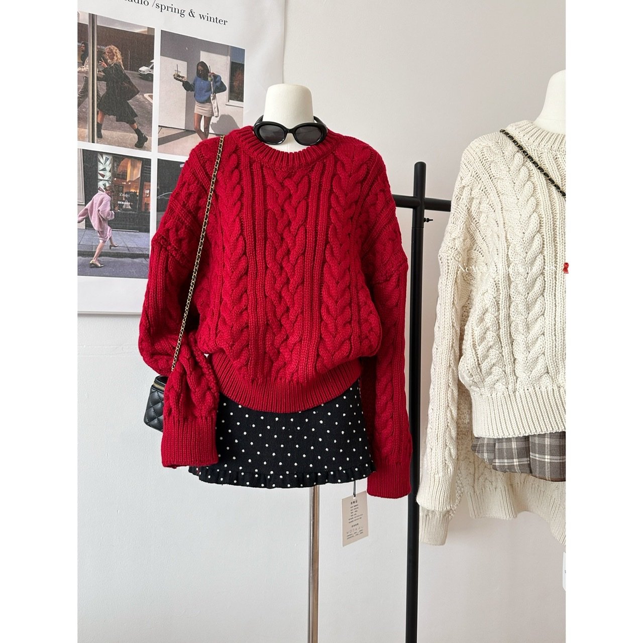 韩代同款高品质粗针麻花毛衣女秋冬季穿搭宽松圆领针织衫加厚款