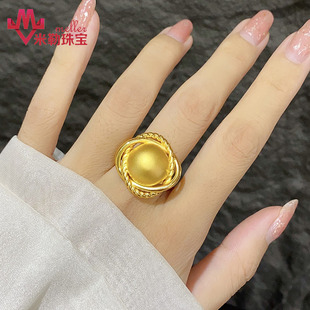 黄金金珠戒指足金999有球必应5D显大麻花鸽子蛋时尚女戒女友礼物