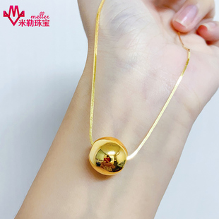 999足金小金球有球必应黄金蛇骨项链双层5G硬金光珠珠珠链吊坠女