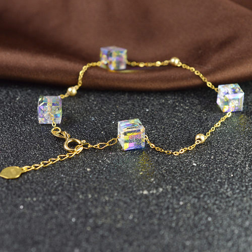 正品18k金黄金手链闪烁水晶au750