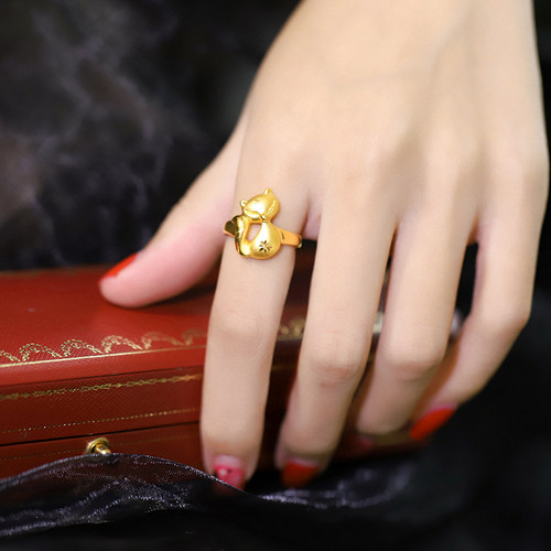 3d足金戒指999招桃花戒指女