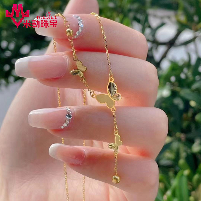 5G黄金蝴蝶项链999足金2024新款流苏锁骨链纯金一体链送女友礼物