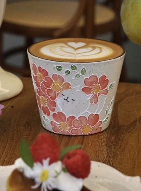花间树里。景德镇手作手绘釉下彩猫咪咖啡杯拿铁拉花杯茶杯猪口杯