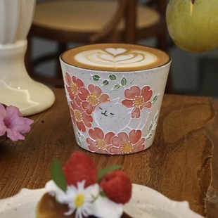 花间树里。景德镇手作手绘釉下彩猫咪咖啡杯拿铁拉花杯茶杯猪口杯