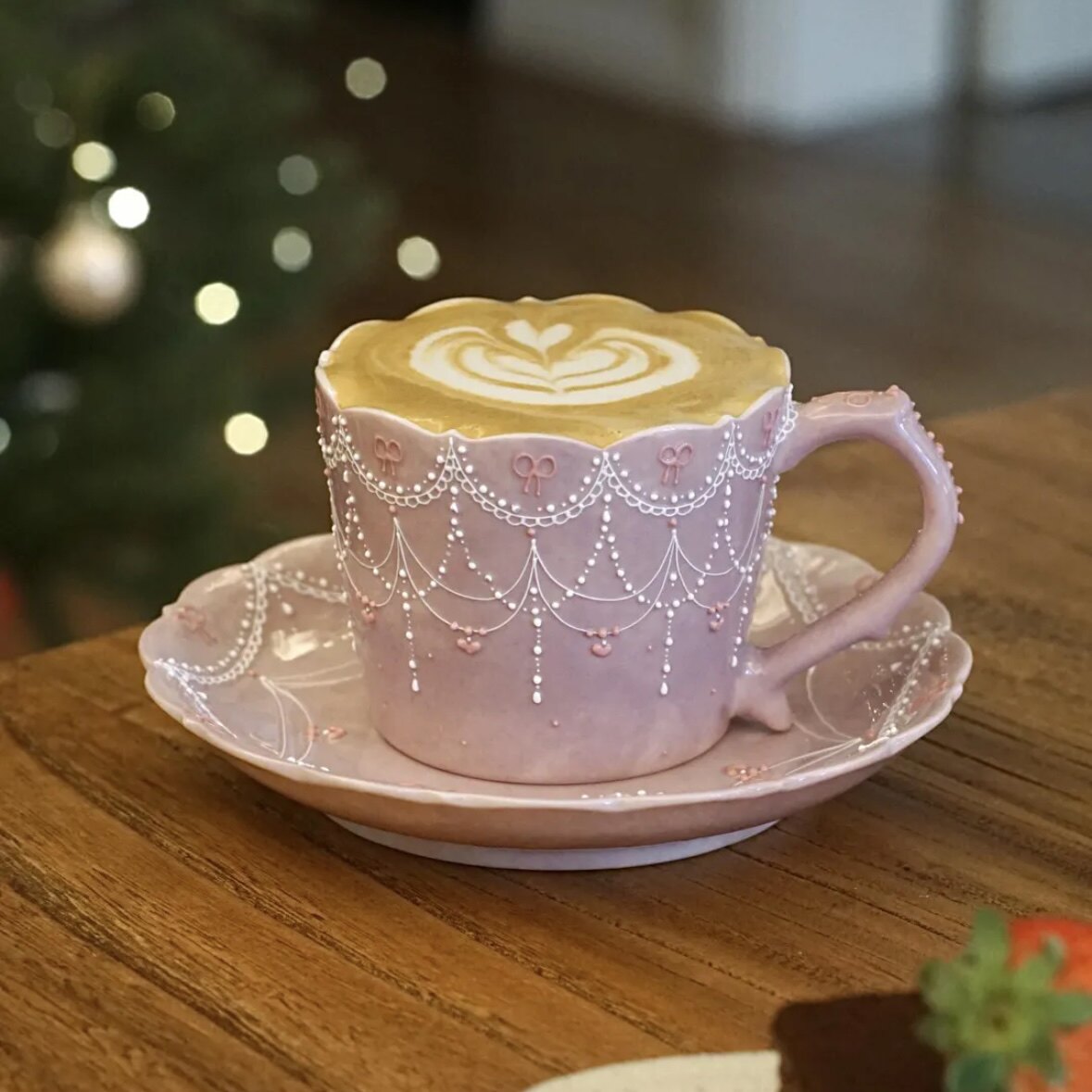 花间树里。景德镇手绘釉下彩玉泥蝴蝶结咖啡杯拿铁拉花杯茶杯礼物
