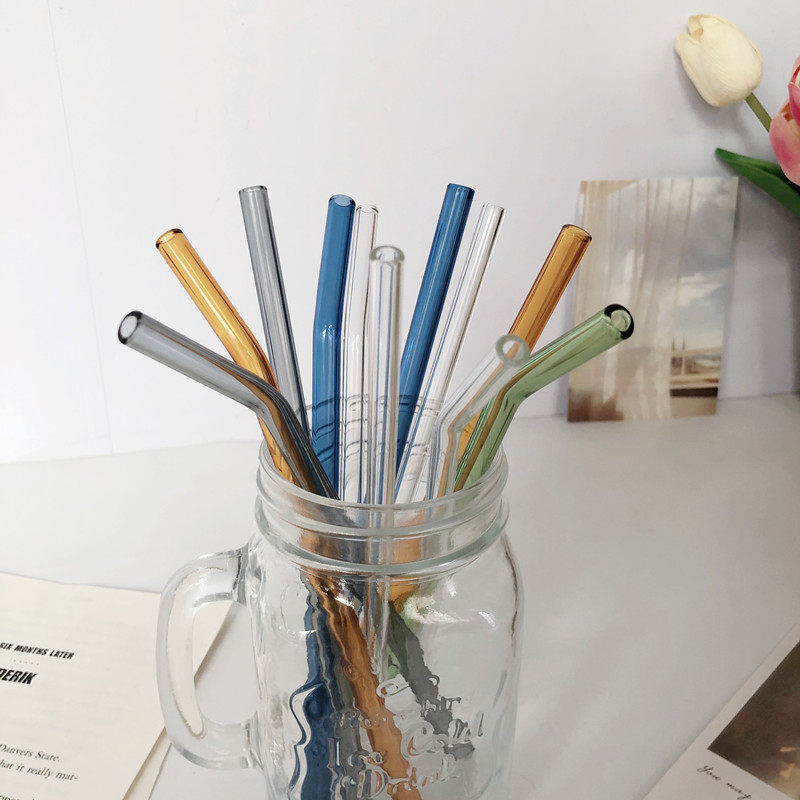 彩色玻璃玻璃弯头透明耐高温可爱吸管套果汁饮料搅拌棒吸管